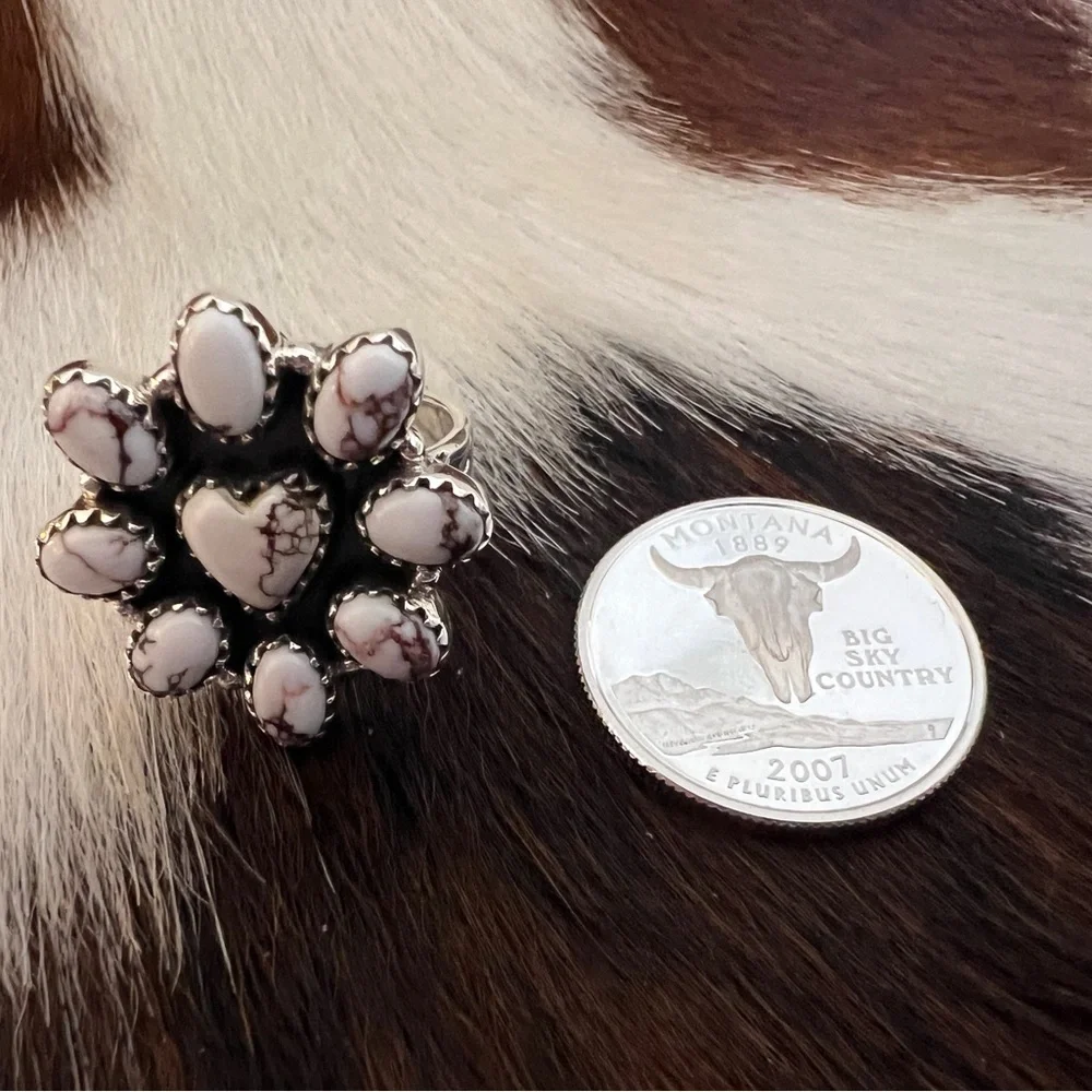 ❤️ Wild Horse Jasper Navajo Cluster Ring w Heart Center Adjustable Ring 9.1 Gm - Picture 5 of 14